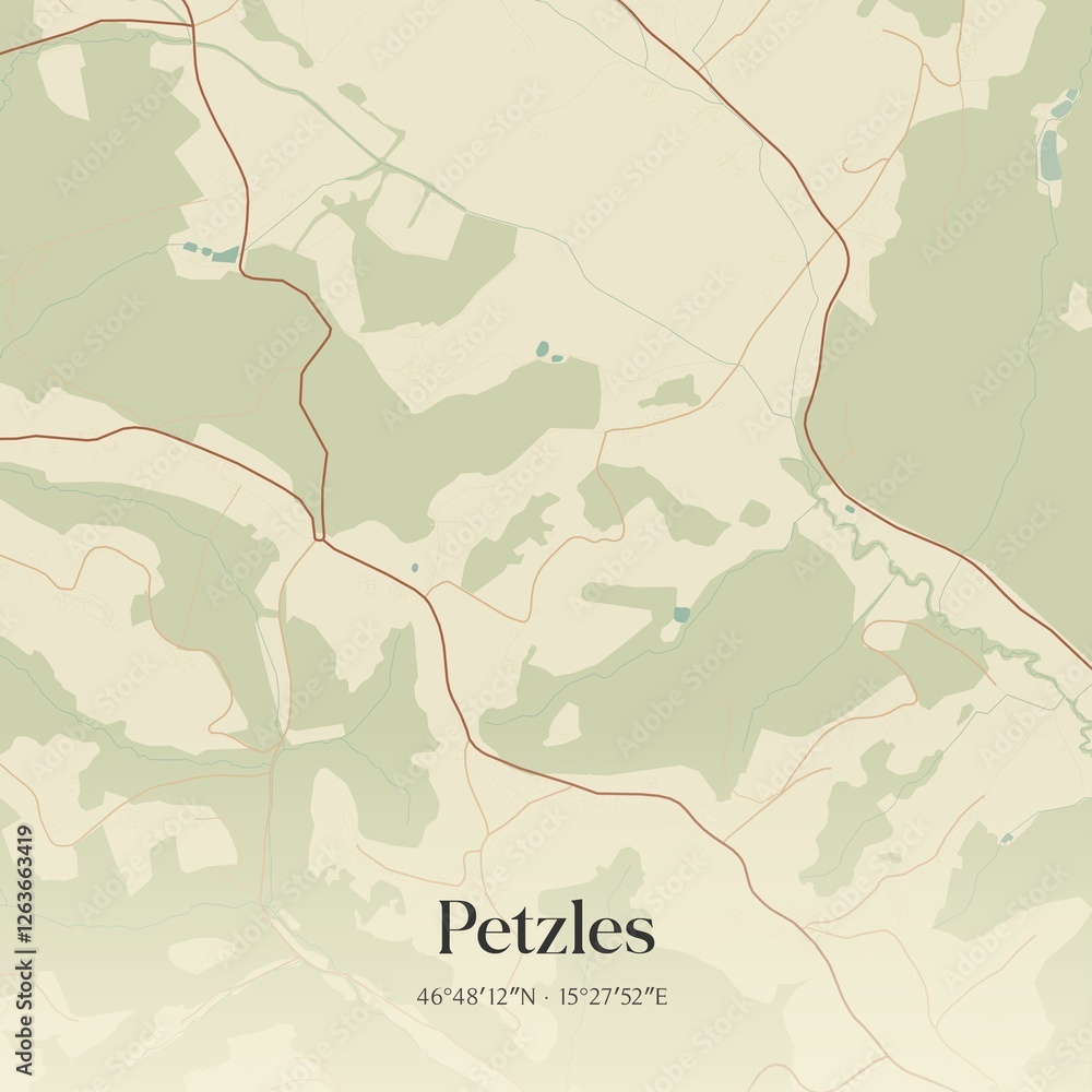 Vintage map of Petzles, Austria.