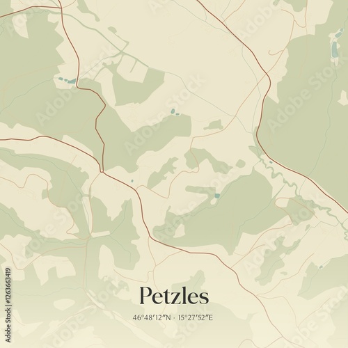 Obraz na płótnie Vintage map of Petzles, Austria. w salonie
