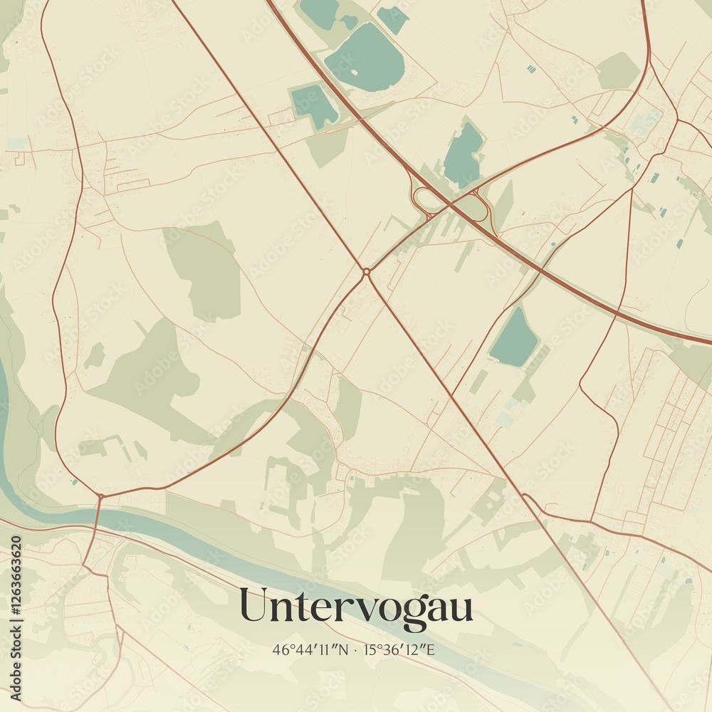 Vintage map of Untervogau, Austria.