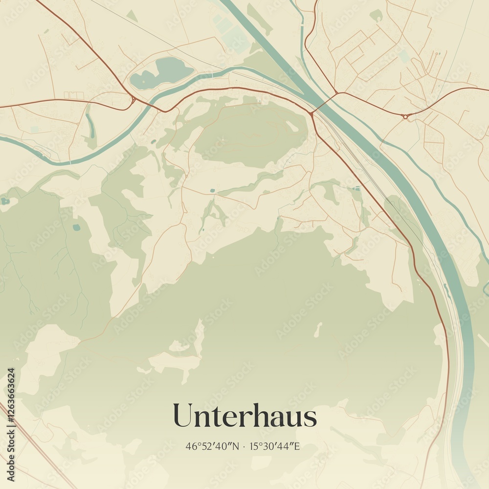 Vintage map of Unterhaus, Austria.