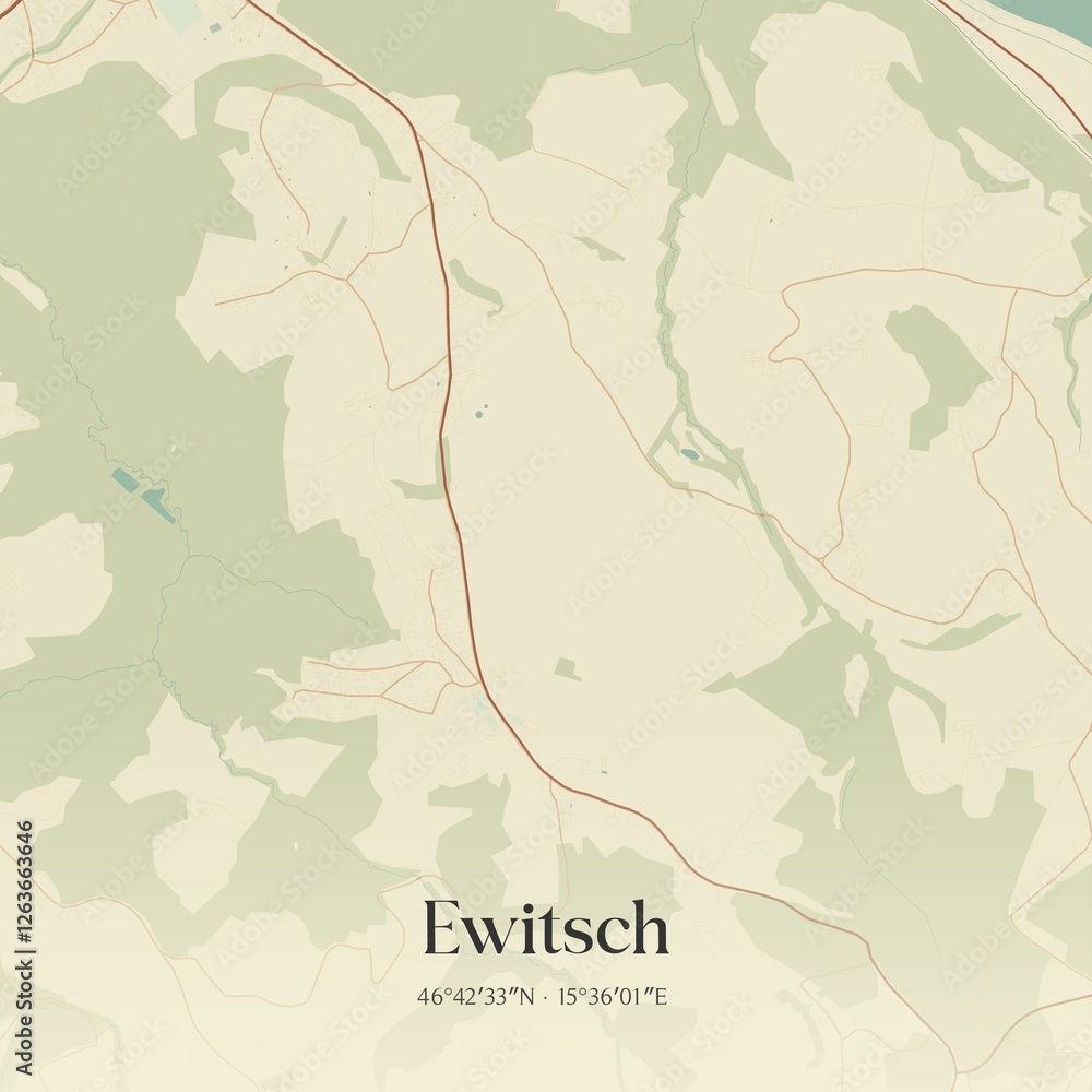Vintage map of Ewitsch, Austria.