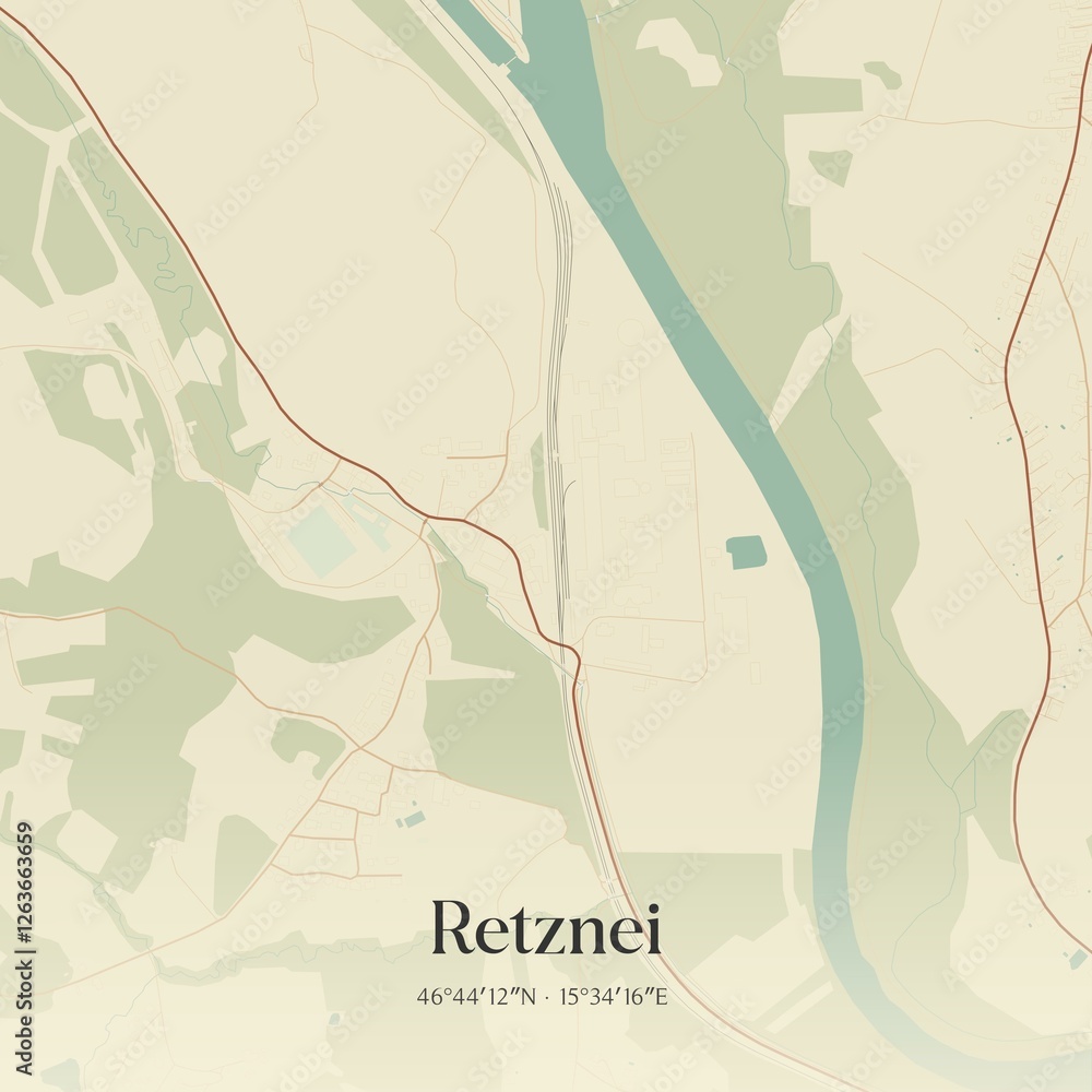 Vintage map of Retznei, Austria.