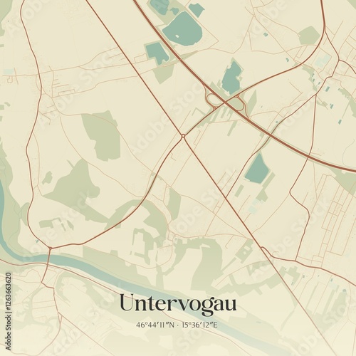 Obraz na płótnie Vintage map of Untervogau, Austria. w salonie