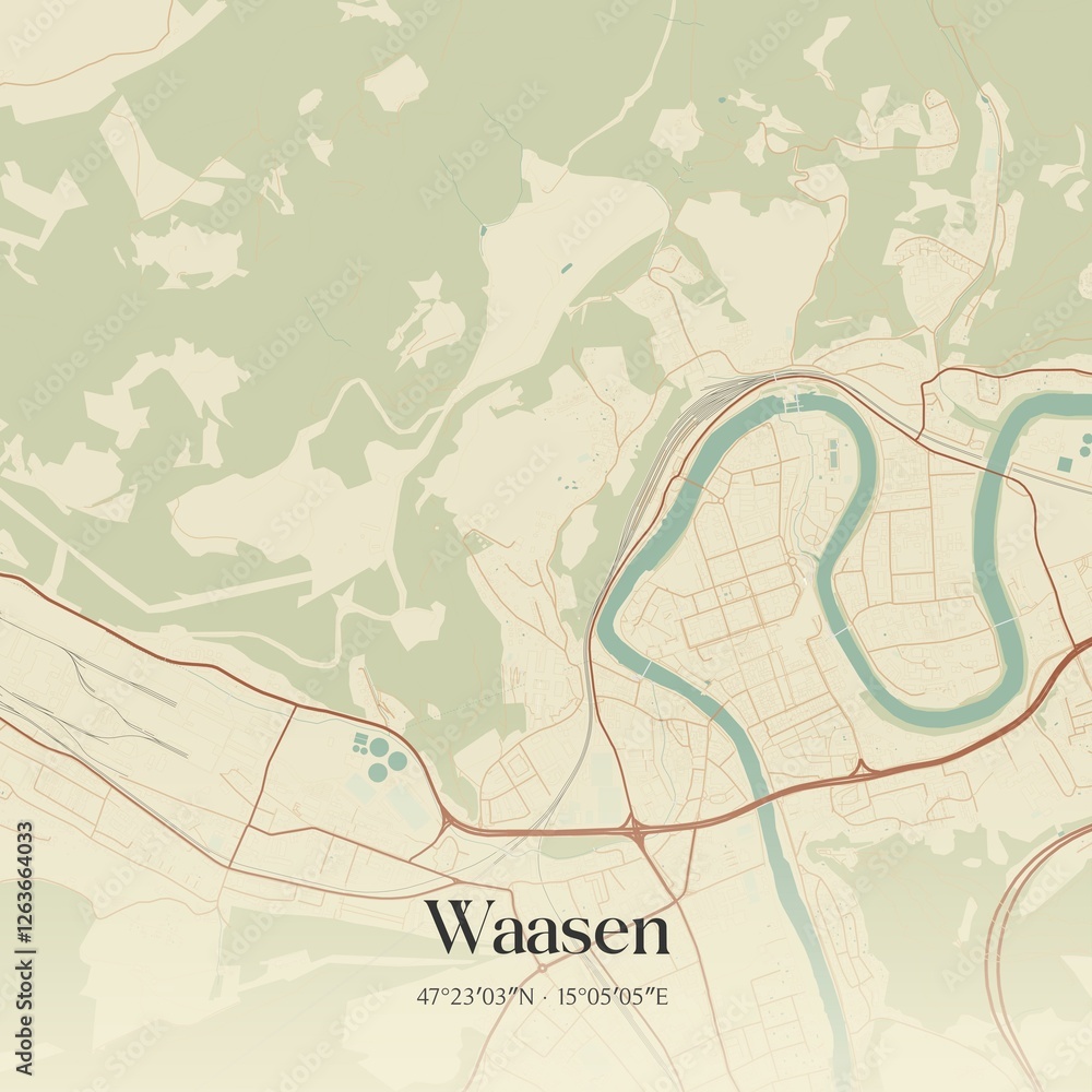 Vintage map of Waasen, Austria.