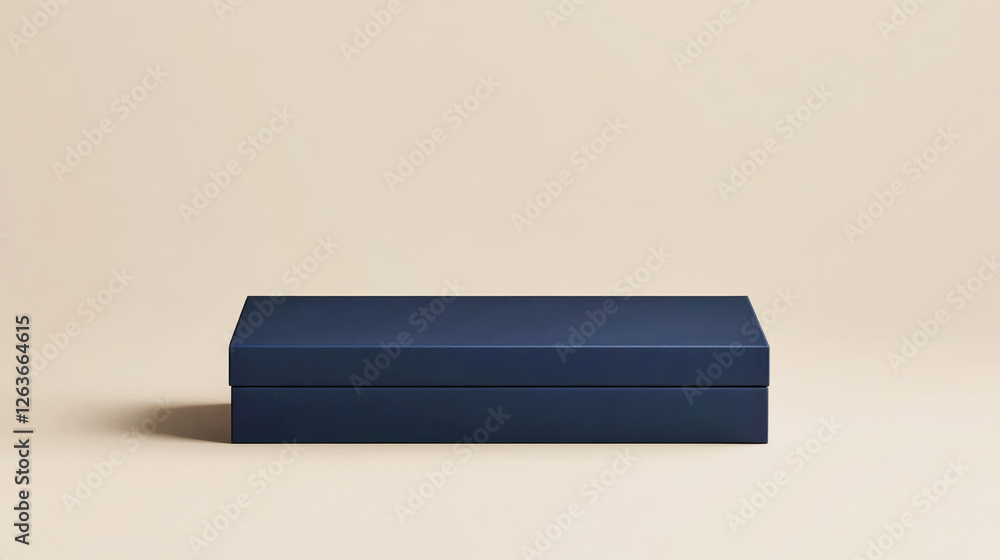 Minimalistic deep blue rectangular packaging box on beige background Minimalistic deep blue rectangular packaging box on beige background