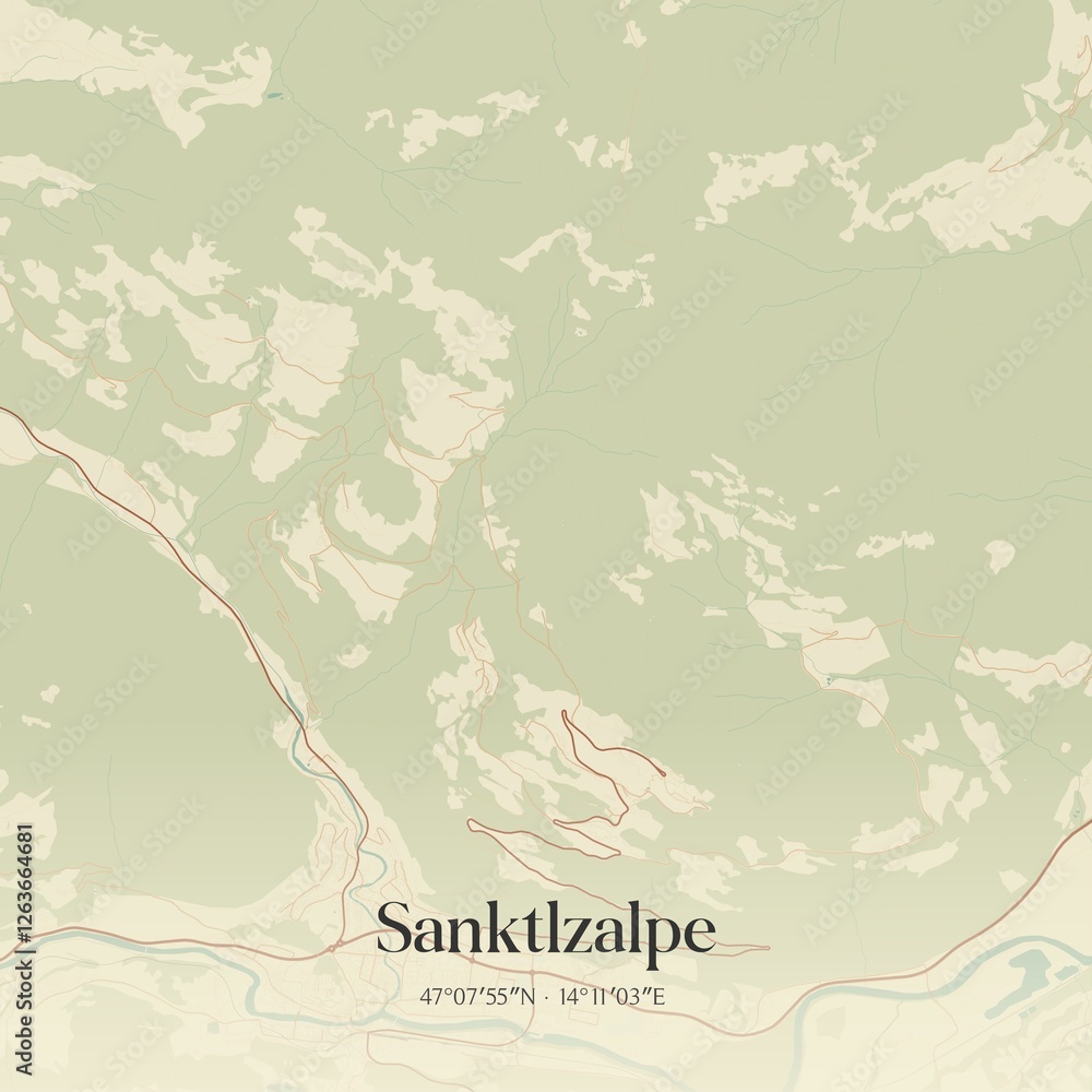 Vintage map of Sanktlzalpe, Austria.