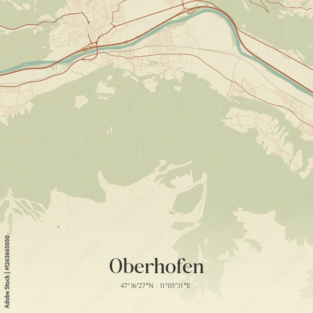 Vintage map of Oberhofen, Austria.