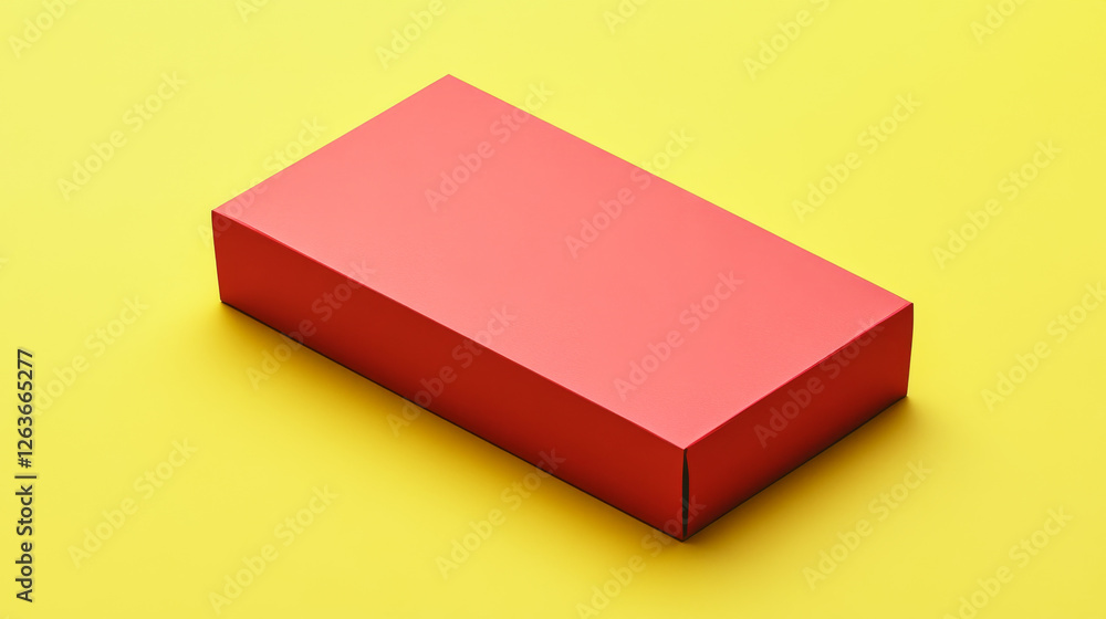 High-detail red box packaging mockup on yellow background, perfect for product showcases High-detail red box packaging mockup on yellow background, perfect for product showcases