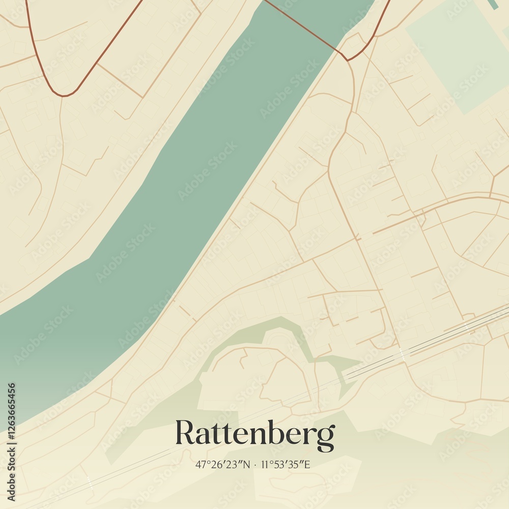 Vintage map of Rattenberg, Austria.