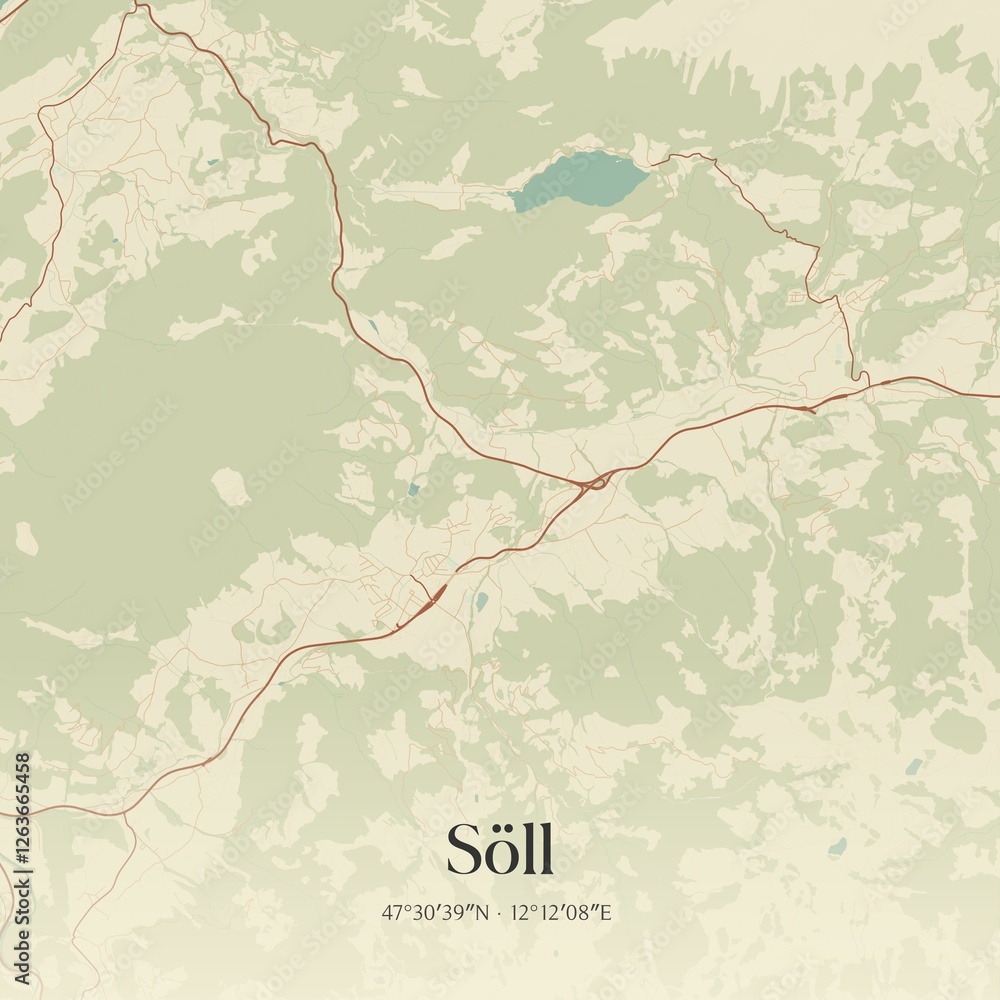 Vintage map of Söll, Austria.