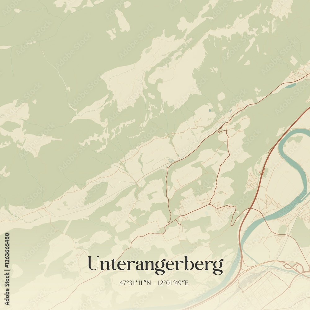 Vintage map of Unterangerberg, Austria.