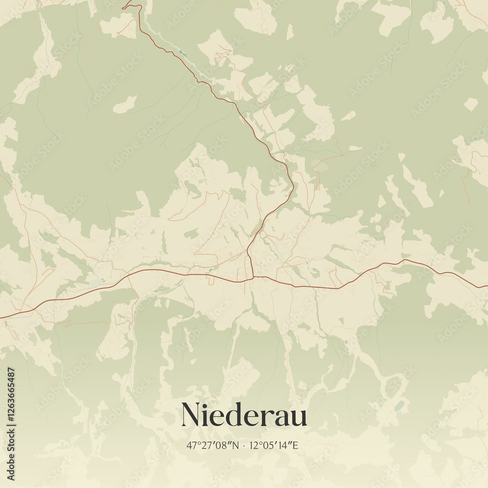 Vintage map of Niederau, Austria.