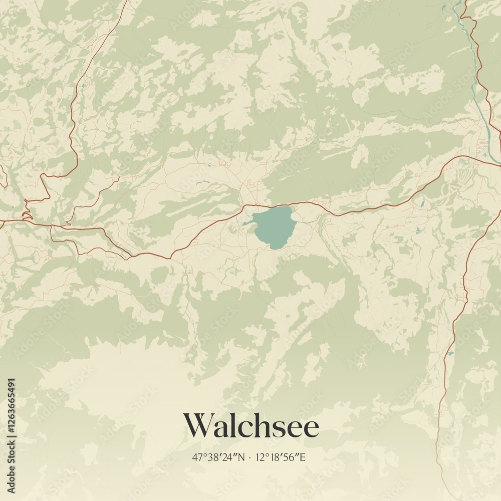Vintage map of Walchsee, Austria.