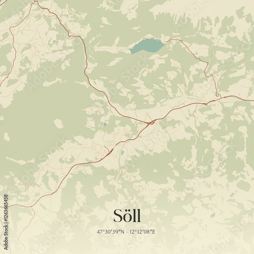 Obraz na płótnie Vintage map of Söll, Austria. w salonie