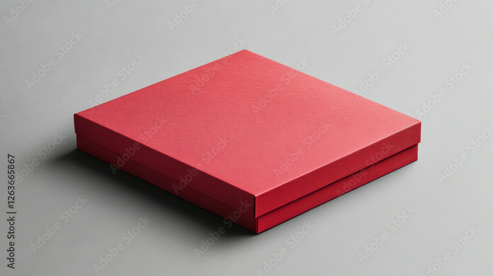 Luxury red rectangular gift box mockup with elegant ribbon on a grey background Luxury red rectangular gift box mockup with elegant ribbon on a grey background