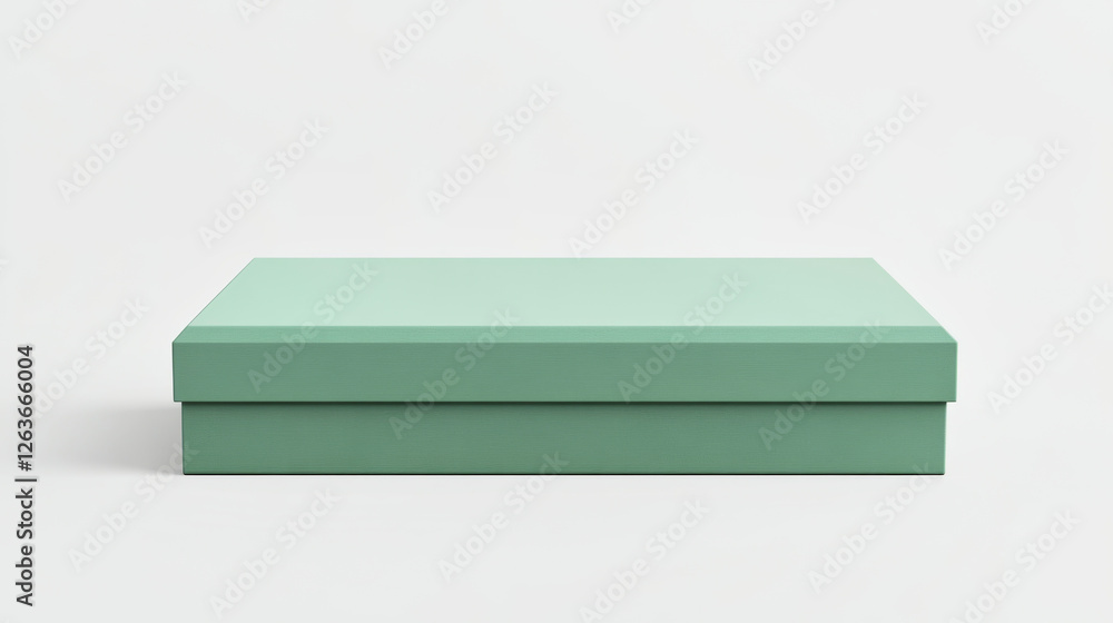 Clean and modern matte green rectangular packaging box mockup on white background Clean and modern matte green rectangular packaging box mockup on white background