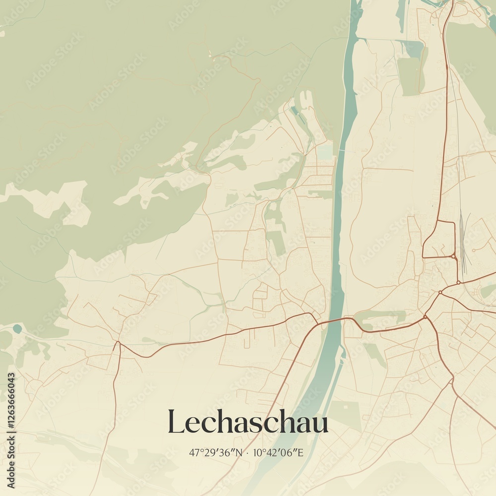 Vintage map of Lechaschau, Austria.