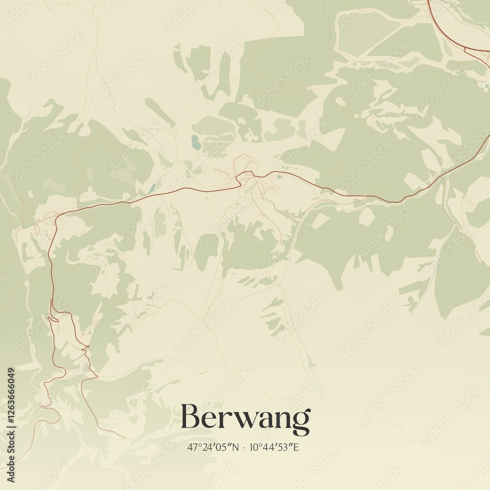 Vintage map of Berwang, Austria.