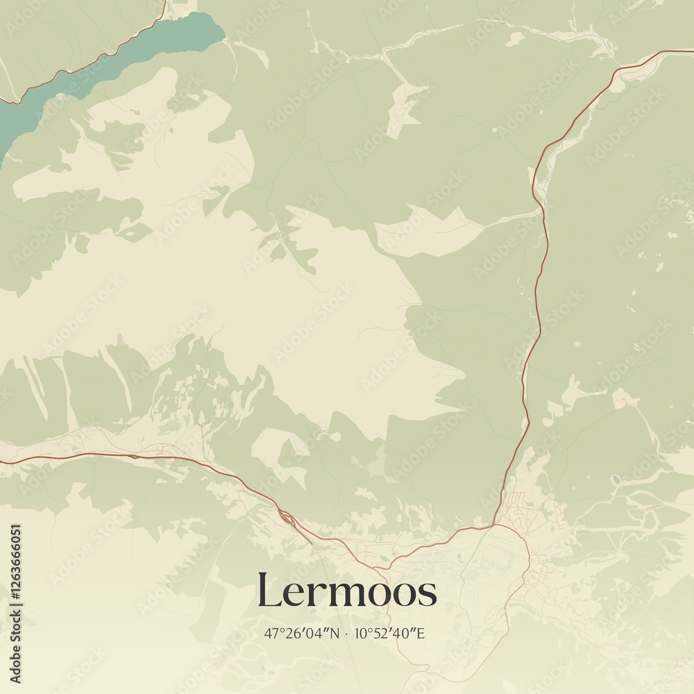 Vintage map of Lermoos, Austria.