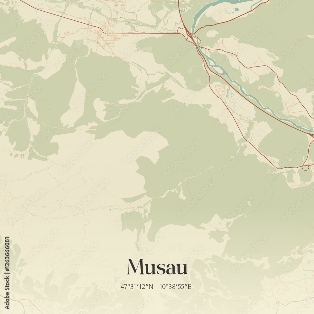 Vintage map of Musau, Austria.
