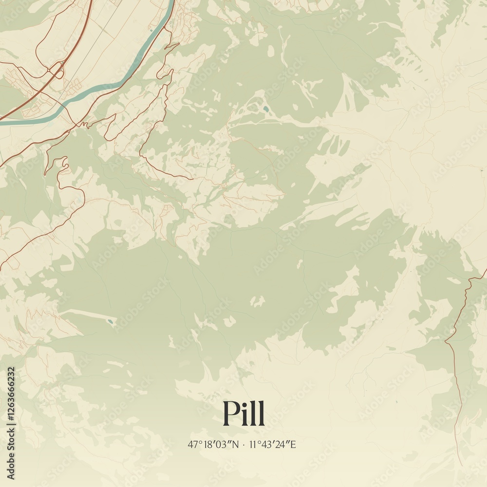 Vintage map of Pill, Austria.