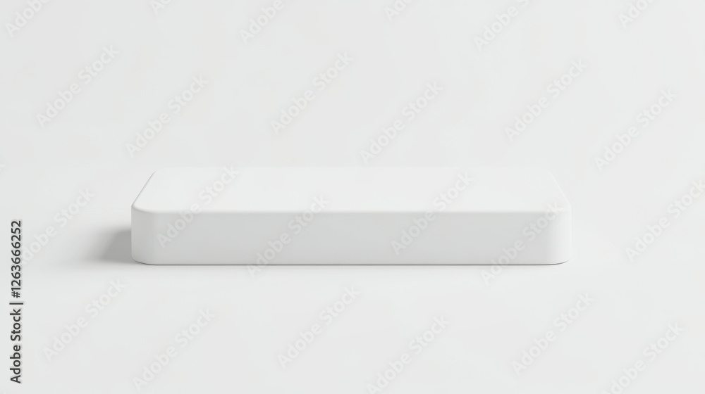 Minimalist rectangular box mockup with clean white packaging design isolated on white background