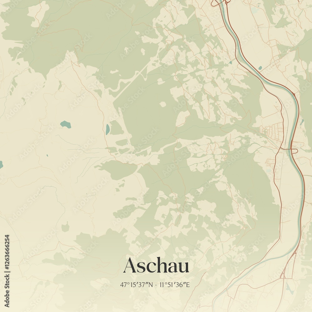 Vintage map of Aschau, Austria.
