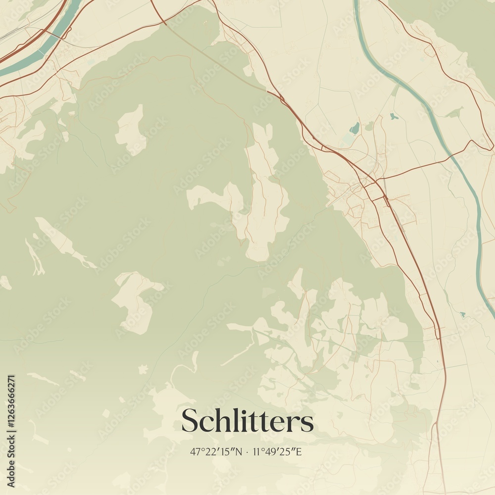 Vintage map of Schlitters, Austria.