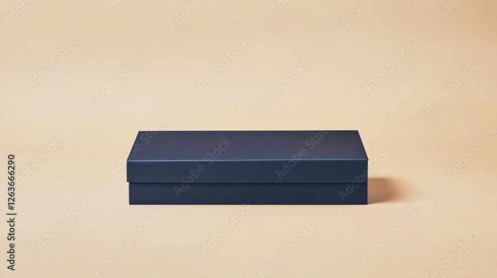 Minimalist deep blue rectangular packaging box mockup on beige background Minimalist deep blue rectangular packaging box mockup on beige background