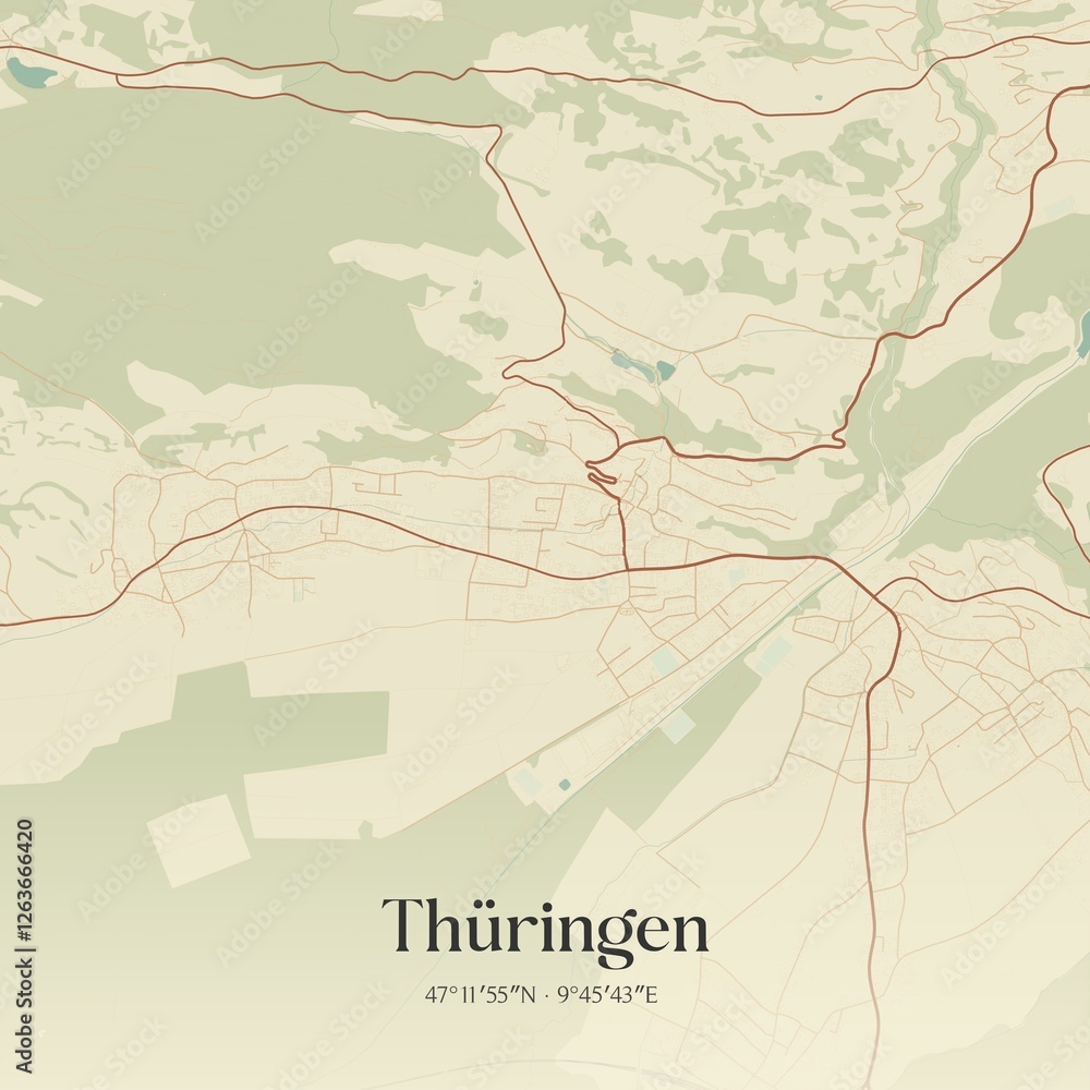 Vintage map of Thüringen, Austria.