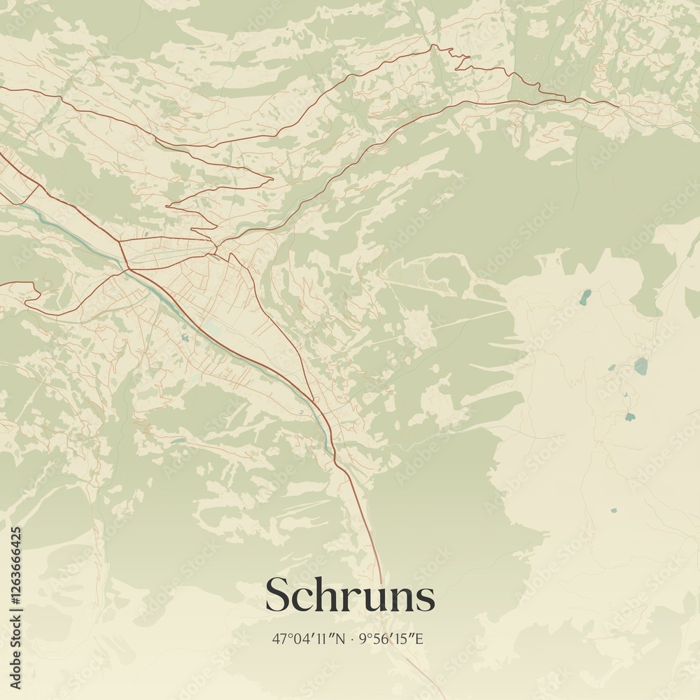 Vintage map of Schruns, Austria.