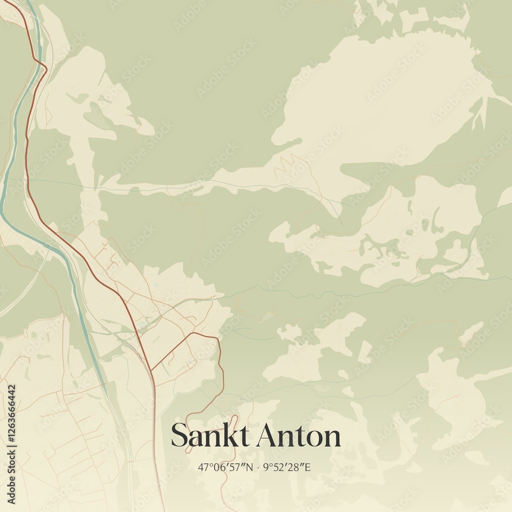 Vintage map of Sankt Anton, Austria.