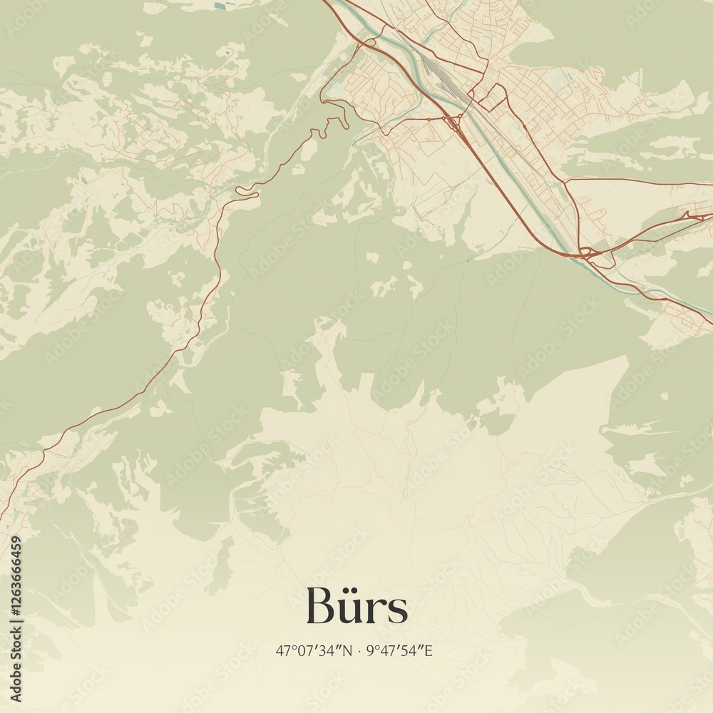 Vintage map of Bürs, Austria.