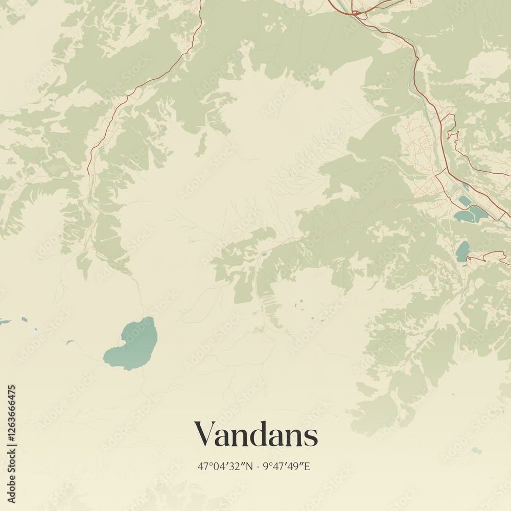 Vintage map of Vandans, Austria.