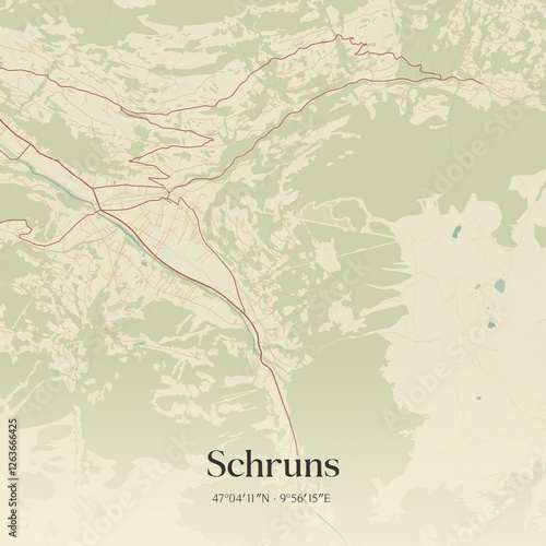 Obraz na płótnie Vintage map of Schruns, Austria. w salonie