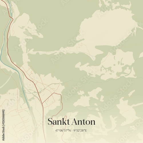 Obraz na płótnie Vintage map of Sankt Anton, Austria. w salonie