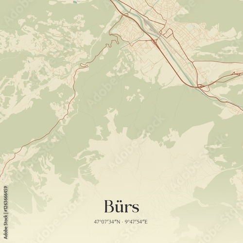 Obraz na płótnie Vintage map of Bürs, Austria. w salonie