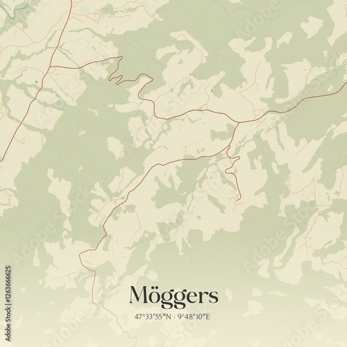 Vintage map of Möggers, Austria.