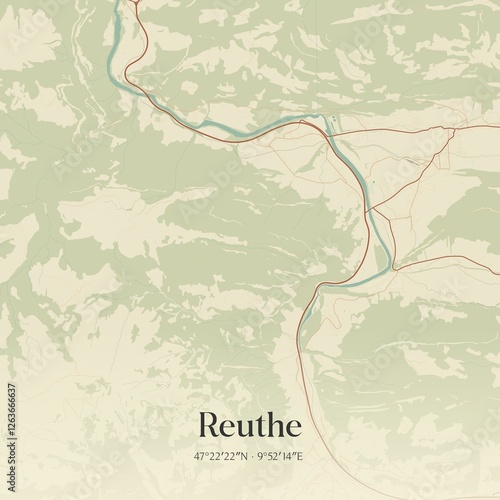 Vintage map of Reuthe, Austria.