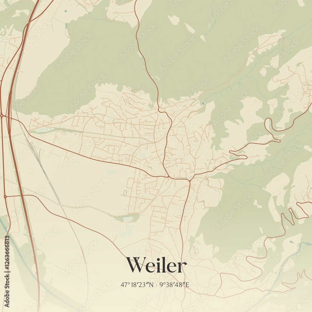 Fototapeta premium Vintage map of Weiler, Austria.