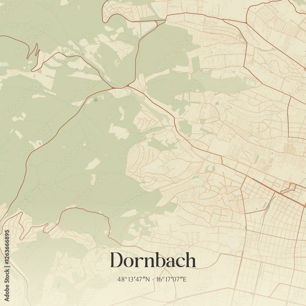 Fototapeta premium Vintage map of Dornbach, Austria.