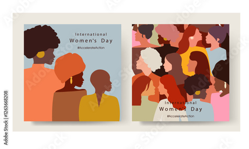 Happy Women's day. Woman silhouette head isolated. March 8, International Women's day card with women. Flat design. The power is in women.