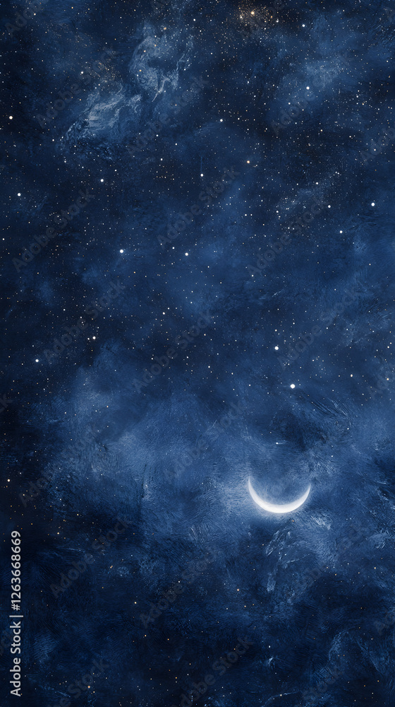 Fototapeta premium Celestial Symphony: An Ethereal Night Sky with Constellations and Crescent Moon