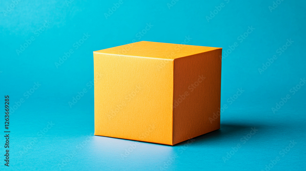 Fototapeta premium Packaging mockup of a rectangular orange box displayed on a vibrant blue background