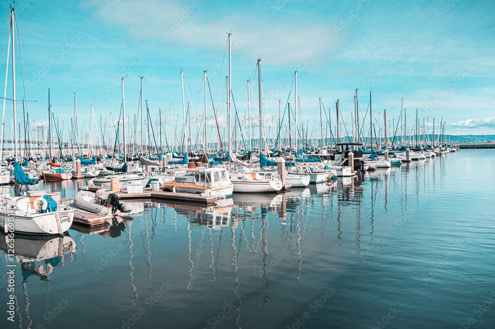 Fototapeta premium A large number of boats are docked in a marina