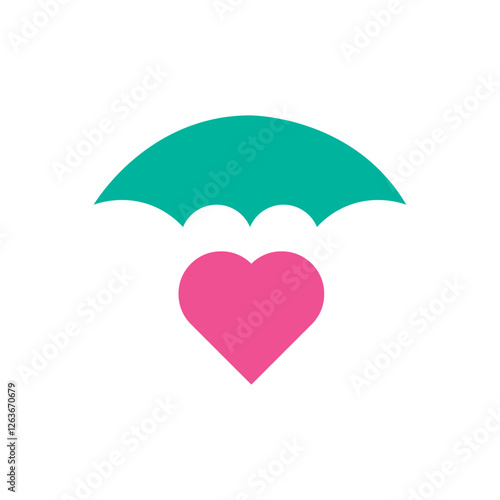 Umbrella and heart flat icon, life insurance vector design illustration. 