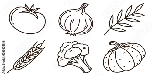 Abstract set of vegetable simple related fruit and vegetable icons vector illustration