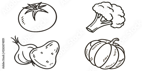 Abstract set of vegetable simple related fruit and vegetable icons vector illustration