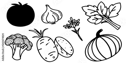 Abstract set of vegetable simple related fruit and vegetable icons vector illustration