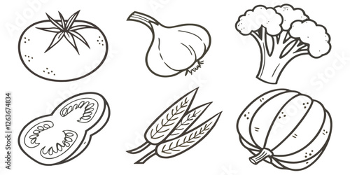 Abstract set of vegetable simple related fruit and vegetable icons vector illustration